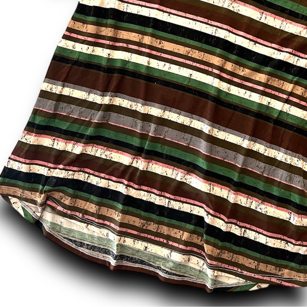 LuLaRoe • V-Neck Christy Tee • Vintage • 
Burgundy Olive Grey Stripe - Picture 5 of 6